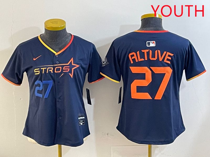 Youth Houston Astros #27 Altuve Drak Blue Three generations Joint Name 2025 Nike MLB Jersey style 4104->youth mlb jersey->Youth Jersey